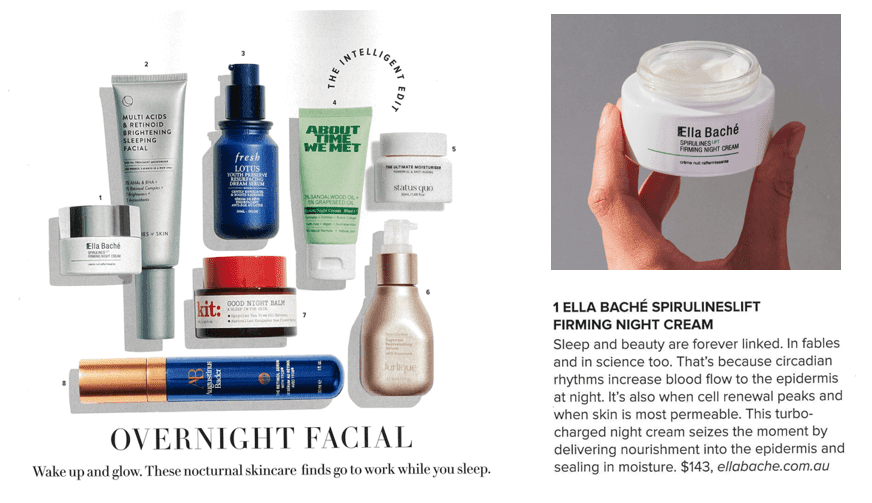 Ella Baché's Spirulineslift Firming Night Cream Celebrated In The Recent Issue Of Gourmet Traveller